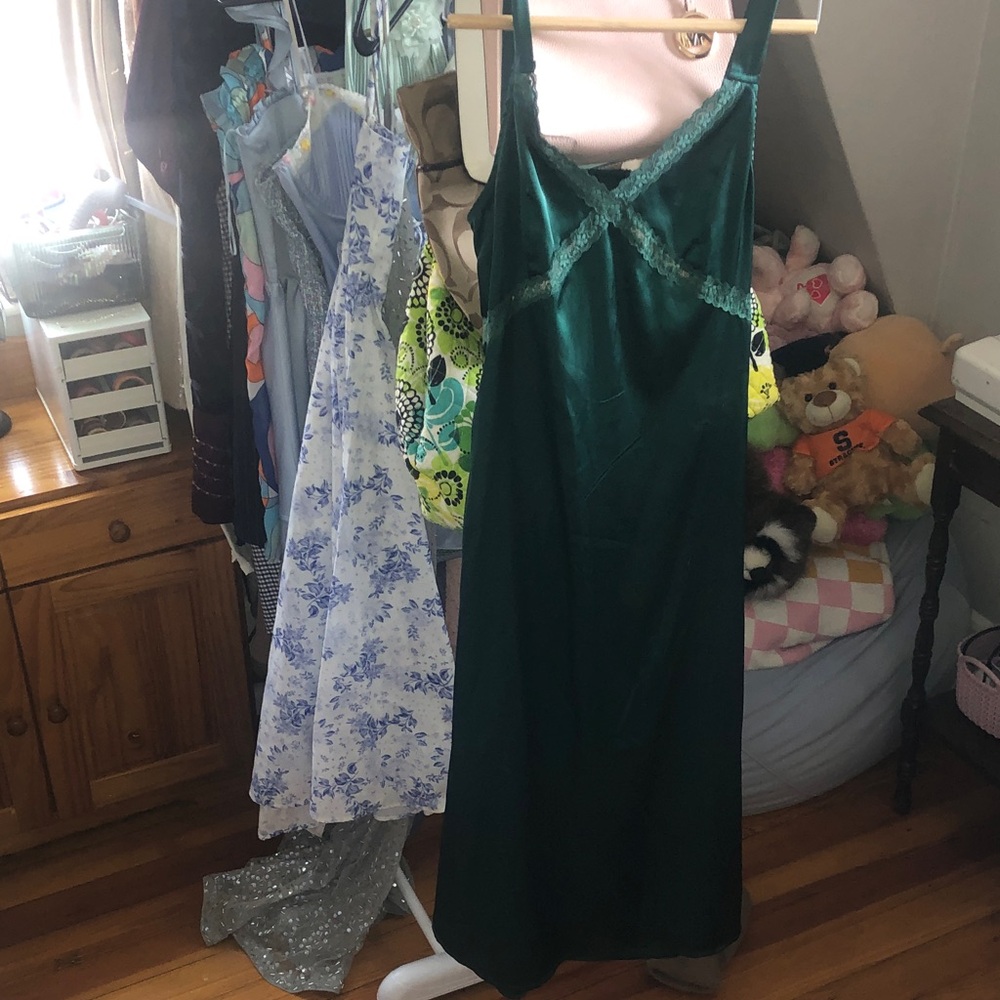 Cider midi length Emerald Green Satin Slip Dress